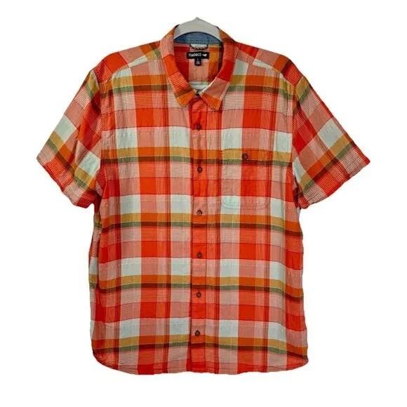 Toad & Co Cuba Libre Shirt Men’s Large Orange Plaid Organic Cotton Button Front - Picture 1 of 8